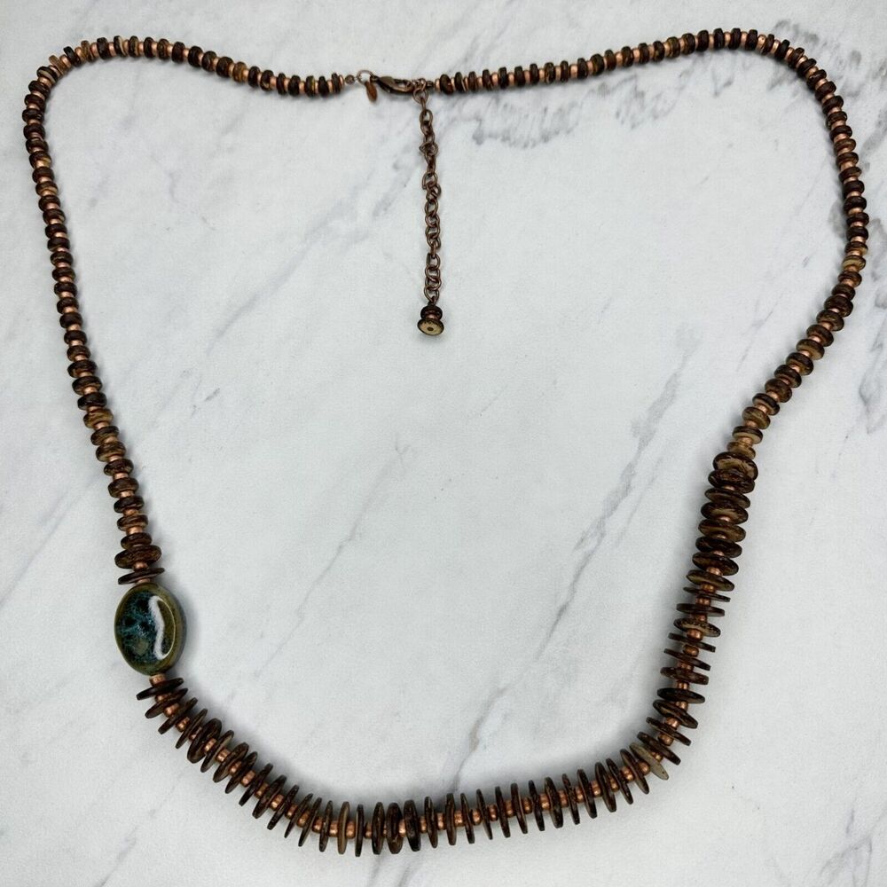 Chico's Boho Beaded Long Copper Tone Necklace